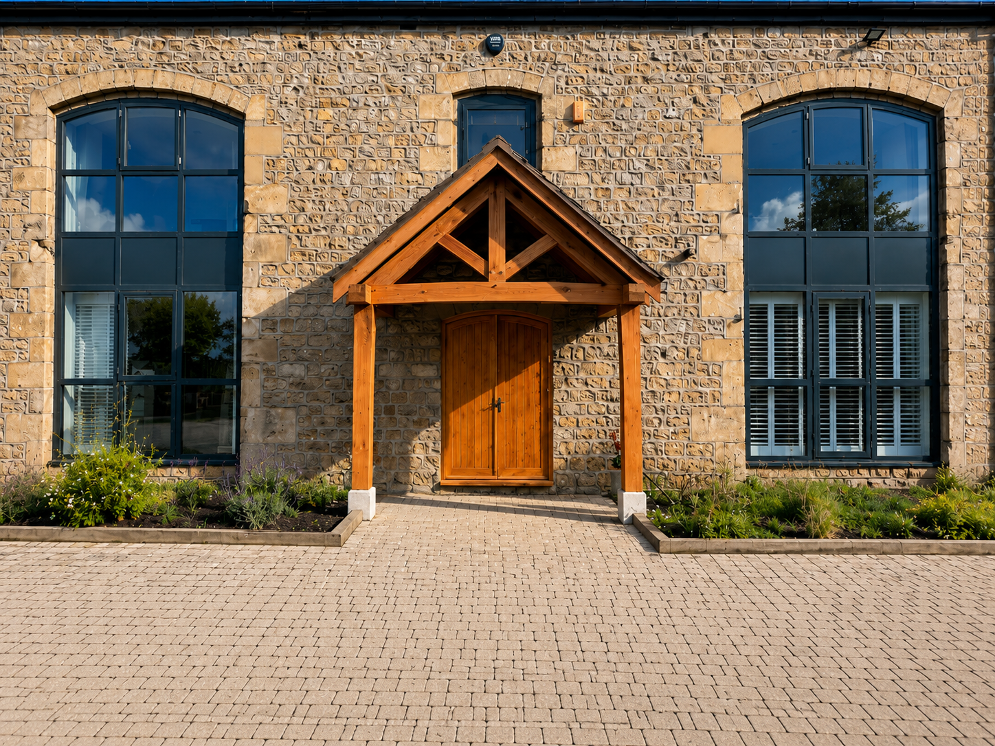 Exterior decorating work on a stone property